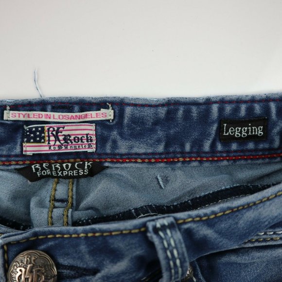 ReRock For Express Blue Denim Womens Size 6 Regular Low Rise Legging - Picture 3 of 12